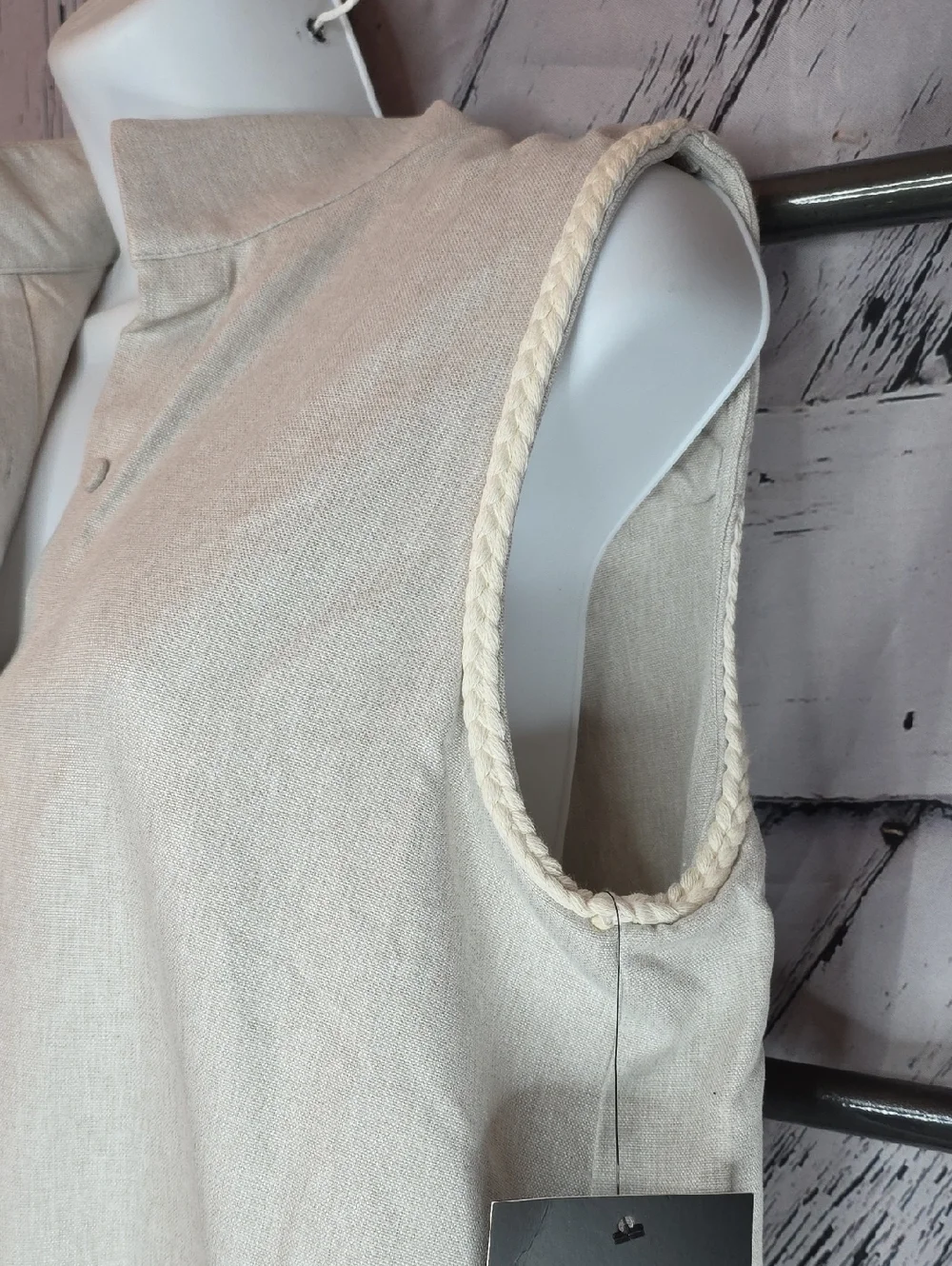 Tuckernuck Flax Brushed Canvas Sleeveless Charlie In Medium Tan W/cream Braiding - Picture 4 of 7